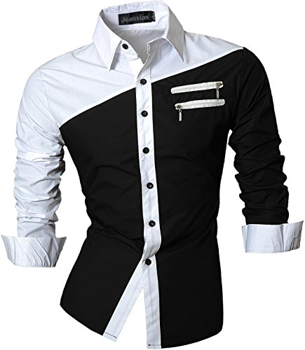 Jeansian Herren Freizeit Hemden Shirt Tops Mode Langarmshirts Slim Fit Z015 Black M von jeansian