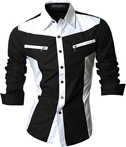 jeansian Herren Freizeit Hemden Shirt Tops Mode Langarmshirts Slim Fit Z018 Black L von jeansian