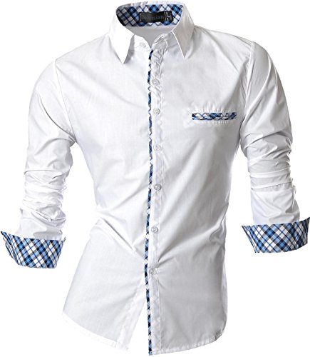 jeansian Herren Freizeit Hemden Slim Long Sleeves Casual Shirts Dress Shirts Tops (USA XL, Z020_White) von jeansian