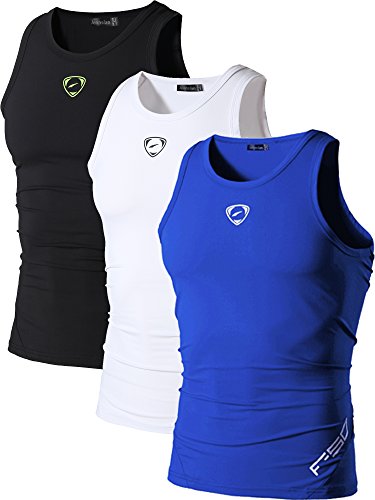 jeansian Herren Sportswear 3 Packs Sport Compression Tank Tops Vests Shirt LSL3306 PackB L von jeansian