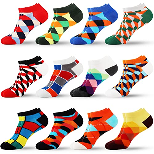 Jeasona 12 Paare Sneaker Socken Herren 43-46 Baumwolle Bunt Lustige Socken Herren 43-46 Bunte Socken Herren Sneaker Kurze Socken Herren Lässig Ausgefallene Witzig von Jeasona