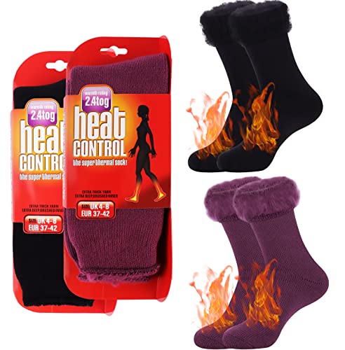 Jeasona 2 Paare Thermosocken Damen 37-42 Ultra Warm Warme Socken Damen Atmungsaktiv Dicke Thermo Winter Thermo Socken Frauen Wärmende Frauen Kuschelig von Jeasona