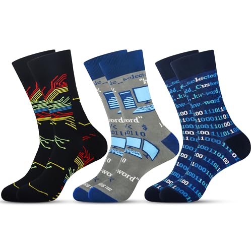 Jeasona 3 Paare Informatiker Geschenke Lustig Socken Herren 43-46 Lustige Geschenke für Informatiker Nerd Geschenke Technik Lustige Socken Herren Baumwolle Computer Nerd Geschenke von Jeasona