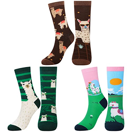 Jeasona 3 Paare Lama Socken Damen 39-42 Lustige Alpaka Geschenk für Frauen Socken - - Witzig Baumwolle Socken Bunt von Jeasona