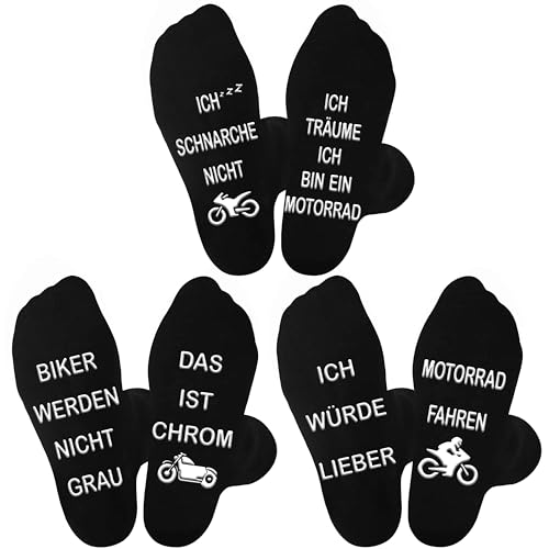 Jeasona 3 Paare Motorrad Socken Anti-Rutsch 43-46 Motorrad Geschenke für Manner Lustig Motorrad Zubehör Geschenk Motorrad Zubehör Herren Lustig Vatertag Geschenke für Opa Papa zum Geburtstag von Jeasona