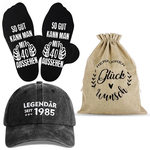 Jeasona 40 Geburtstag Männer Cap 40. Geburtstag Männer Geschenkset aus Cap und Socken Geburtstagsgeschenk Mann 40er Mann Geschenke 40 Jahre Lustig Geschenk von Jeasona