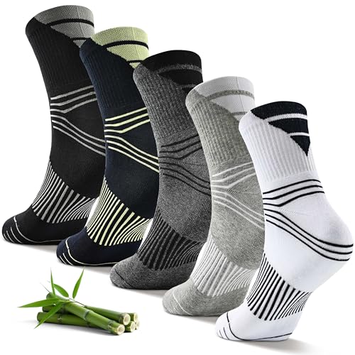 Jeasona 5 Paar Kompressionsstrümpfe Herren Bambus Socken Herren 43-46 Kurz Ohne Naht Stützstrümpfe Wandersocken Laufsocken Sportsocken Kompressionssocken Plantarfasziitis von Jeasona