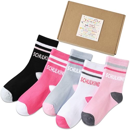 Jeasona 5 Paar Schulkind Socken Mädchen Geschenk Einschulung Mädchen Einschulung Geschenk Schulanfang Geschenke Einschulungsgeschenk zum Schüler Erster Schultag Schulstart Schulbeginn von Jeasona