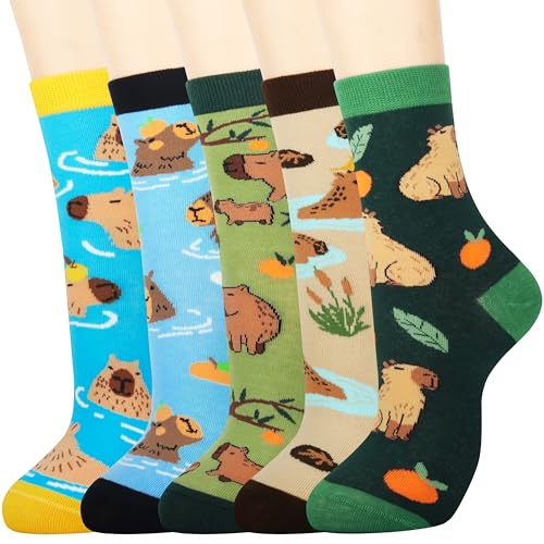 Jeasona 5 Paare Capybara Socken Kinder/Damen 39-42 Baumwolle Liebenswert Geschenk für Diejenigen Die Wasserschweine Lieben von Jeasona