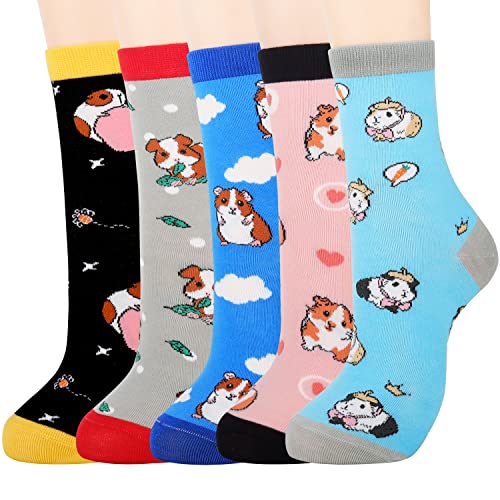 Jeasona 5 Paare Meerschweinchen Socken Damen 39-42 Bunte Lustige Süß Baumwolle Meerschweinchen Geschenk für Mädchen/Frauen Geburtstag Weihnachten von Jeasona