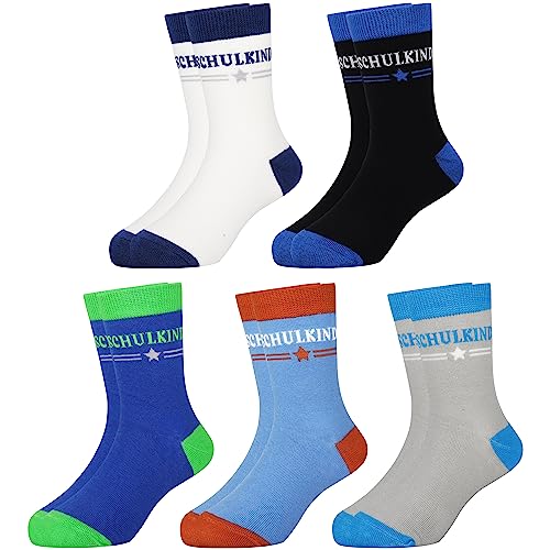 Jeasona 5 Paare Schulkind 2024 Socken Jungen 31-34 Geschenk Einschulung Junge Einschulung Geschenk Jungen Geschenke zur Einschulung Jungen Schulanfang Jungen Geschenk Geschenke für 6 Jährige Jungen von Jeasona