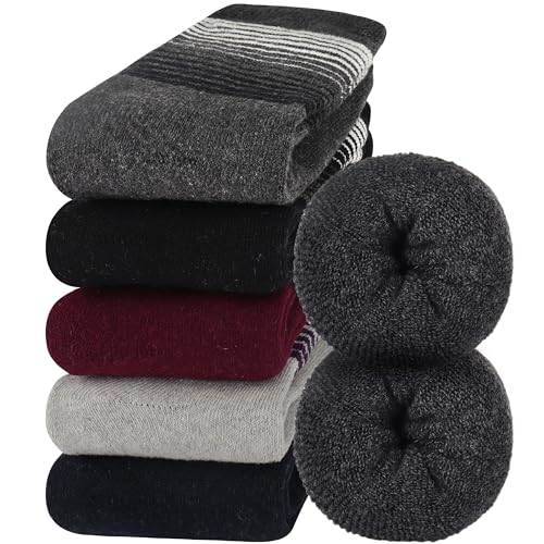 Jeasona 5 Paare Thermosocken Herren 43-46 Warm Wintersocken Herren Warm Thermo Dicke Socken Herren Wollsocken Herren Schwarz Grau Socken Herren 43-46 Winter Wintersocken Männer Wärme von Jeasona