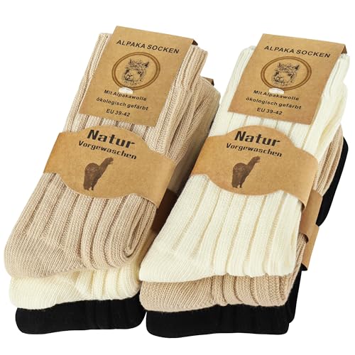 Jeasona 6 Paare Alpaka Socken Damen 39-42 Dünn Wollsocken Damen 39-42 Lang Winter Socken Frauen Warm Winter Wärme Stricksocken von Jeasona