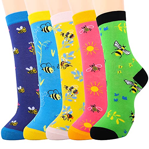 Jeasona 5 Paare Biene Bunte Socken Damen 35-38 Bunt Baumwollsocken Sneakersocken Biene Geschenke für Frauen Frau Bff von Jeasona