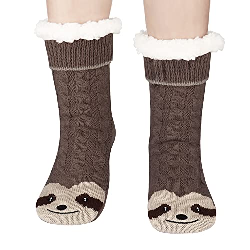 Jeasona Faultier Socken Faultier Geschenk Socken Haussocken Damen Winter Antirutsch Hüttensocken Damen 35 – 38 Warme Dicke Flauschige Socken Faultier Geschenke für Frauen Weihnachten von Jeasona