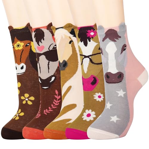 Jeasona Pferde Mädchen Geschenk Socken Damen 35-38 Tiermuster Baumwollsocken Bunte Socken Damen Lustige Weihnachten Geschenke für Frauen (Mehrfarbig-pferd) von Jeasona