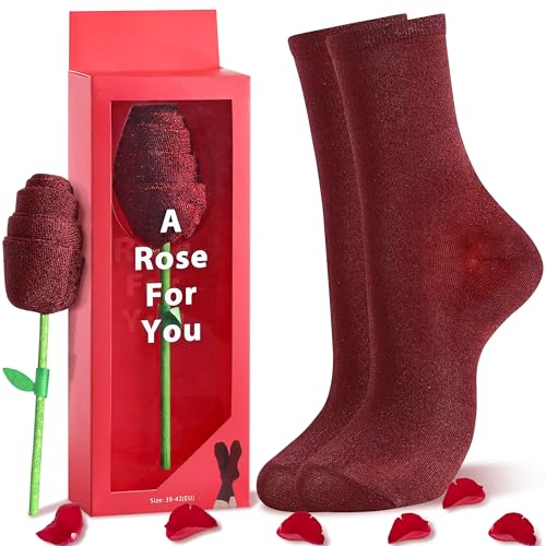 Jeasona Roses Glitzer Socken Damen 39-42 Geschenke für Frauen Weihnachtsgeschenke für Frauen Geschenke für Freundin Ehefrau Mama Pärchen Partner Geschenke Valentinstag Muttertagsgeschenk von Jeasona
