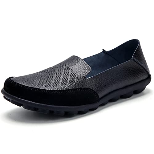 JeathFea Damen Casual Runde Zehe Mokassins Bequemes Leder Atmungsaktive Hausschuhe Bogen Unterstützung Memory Foam Einlegesohlen Fahren Outdoor Walking Krankenschwester Atmungsaktiv Fahren Mode von JeathFea