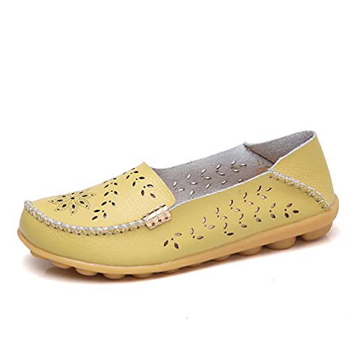 JeathFea Damen LäSsige Runde Kopf Mokassin Schuhe Bequeme Leder Atmungsaktive Slipper Walking Krankenschwester Atmungsaktive Fahrmode Weiche Schuhe von JeathFea