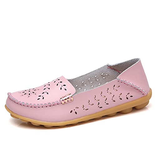 JeathFea Damen LäSsige Runde Kopf Mokassin Schuhe Bequeme Leder Atmungsaktive Slipper Walking Krankenschwester Atmungsaktive Fahrmode Weiche Schuhe von JeathFea