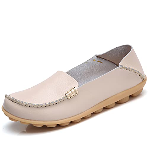 JeathFea Damen Slip On Flats Lässige Mokassins mit runden Zehen Bequeme Lederhalbschuhe Wild Walking Nurse Atmungsaktive Fahrmode Weiche Schuhe von JeathFea