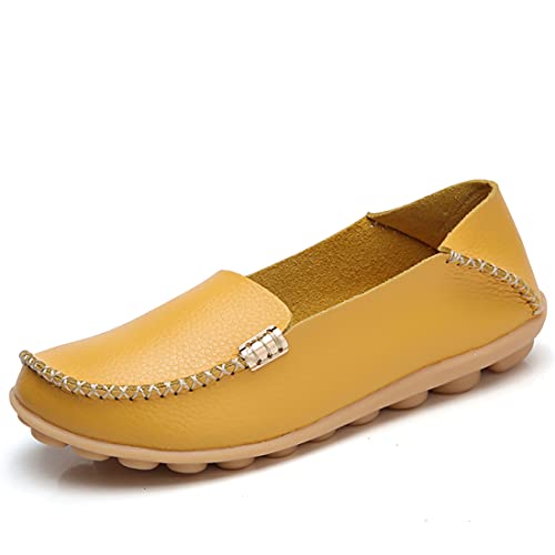 JeathFea Damen Slip On Flats Lässige Mokassins mit runden Zehen Bequeme Lederhalbschuhe Wild Walking Nurse Atmungsaktive Fahrmode Weiche Schuhe von JeathFea