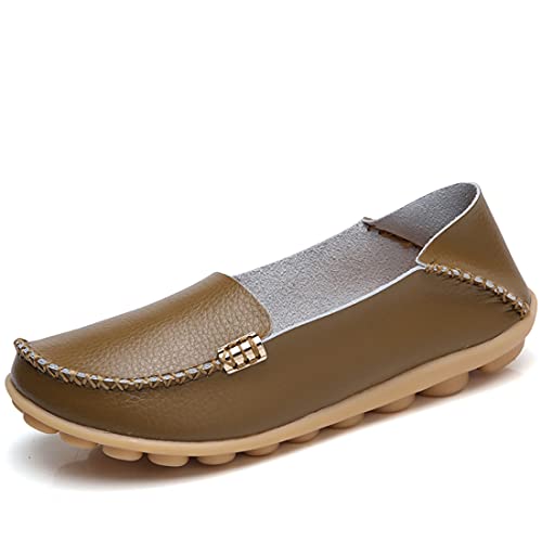 JeathFea Damen Slip On Flats Lässige Mokassins mit runden Zehen Bequeme Lederhalbschuhe Wild Walking Nurse Atmungsaktive Fahrmode Weiche Schuhe von JeathFea