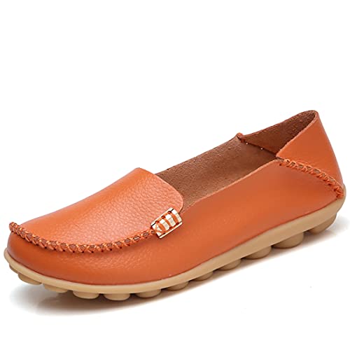 JeathFea Damen Slip On Flats Lässige Mokassins mit runden Zehen Bequeme Lederhalbschuhe Wild Walking Nurse Atmungsaktive Fahrmode Weiche Schuhe von JeathFea