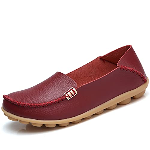 JeathFea Damen Slip On Flats Lässige Mokassins mit runden Zehen Bequeme Lederhalbschuhe Wild Walking Nurse Atmungsaktive Fahrmode Weiche Schuhe von JeathFea