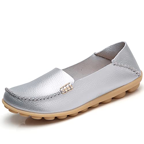 JeathFea Damen Slip On Flats Lässige Mokassins mit runden Zehen Bequeme Lederhalbschuhe Wild Walking Nurse Atmungsaktive Fahrmode Weiche Schuhe von JeathFea