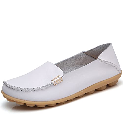 JeathFea Damen Slip On Flats Lässige Mokassins mit runden Zehen Bequeme Lederhalbschuhe Wild Walking Nurse Atmungsaktive Fahrmode Weiche Schuhe von JeathFea