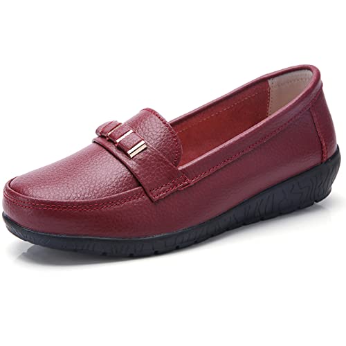 JeathFea Klassische Leder Loafer für Damen lässig leicht rutschfest Mokassins Flache Schuhe Büro Fahren Gehen Slip on Damen Loafer Schuhe von JeathFea