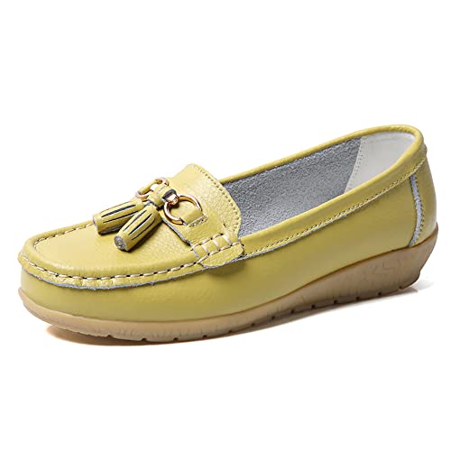 JeathFea Lässige Damen Loafer mit Flacher Metallschnalle, Bequeme, leichte Penny Loafer für Damen Leder Slip on Outdoor Moccasion Bootsschuhe von JeathFea