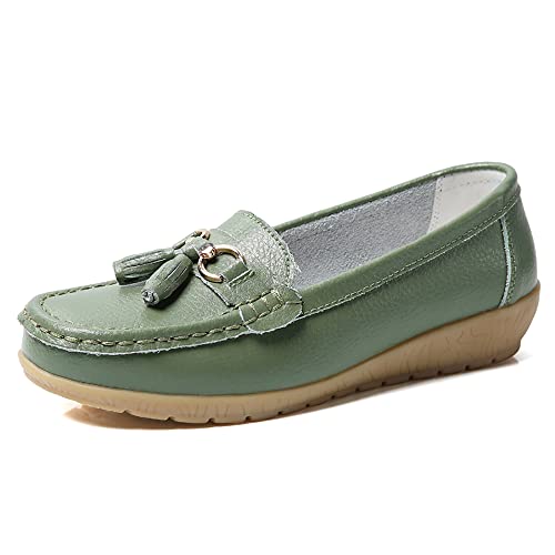 JeathFea Lässige Damen Loafer mit Flacher Metallschnalle, Bequeme, leichte Penny Loafer für Damen Leder Slip on Outdoor Moccasion Bootsschuhe von JeathFea