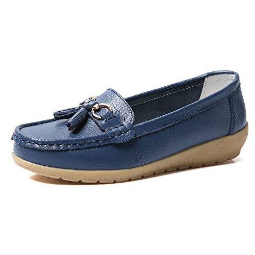 JeathFea Lässige Damen Loafer mit Flacher Metallschnalle, Bequeme, leichte Penny Loafer für Damen Leder Slip on Outdoor Moccasion Bootsschuhe von JeathFea