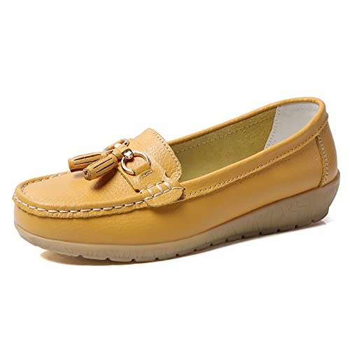 JeathFea Lässige Damen Loafer mit Flacher Metallschnalle, Bequeme, leichte Penny Loafer für Damen Leder Slip on Outdoor Moccasion Bootsschuhe von JeathFea