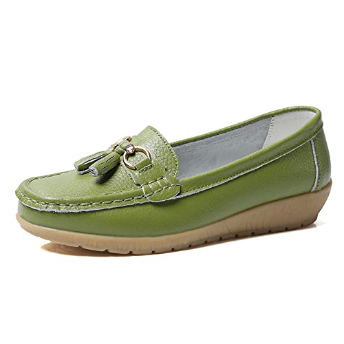 JeathFea Lässige Damen Loafer mit Flacher Metallschnalle, Bequeme, leichte Penny Loafer für Damen Leder Slip on Outdoor Moccasion Bootsschuhe von JeathFea