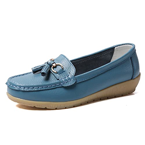 JeathFea Lässige Damen Loafer mit Flacher Metallschnalle, Bequeme, leichte Penny Loafer für Damen Leder Slip on Outdoor Moccasion Bootsschuhe von JeathFea