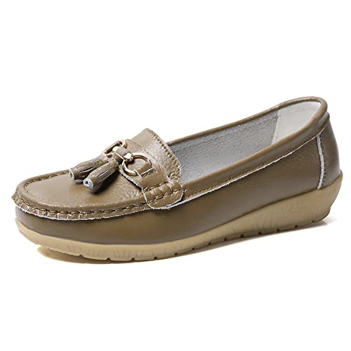 JeathFea Lässige Damen Loafer mit Flacher Metallschnalle, Bequeme, leichte Penny Loafer für Damen Leder Slip on Outdoor Moccasion Bootsschuhe von JeathFea