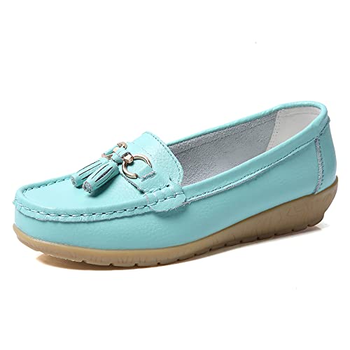 JeathFea Lässige Damen Loafer mit Flacher Metallschnalle, Bequeme, leichte Penny Loafer für Damen Leder Slip on Outdoor Moccasion Bootsschuhe von JeathFea