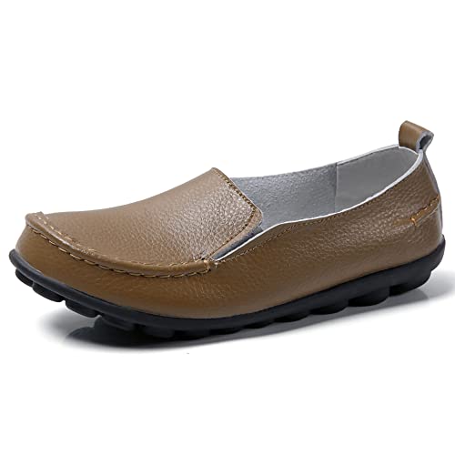 JeathFea Lässige Loafer für Damen weiches Leder leicht Klassische Penny Slip on Loafer Outdoor drinnen zu Fuß Mokassins Flache Schuhe für Damen Krankenschwester Loafer Flache Schuhe von JeathFea