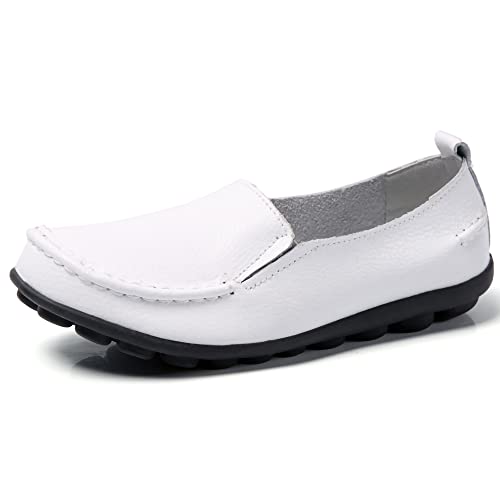 JeathFea Lässige Loafer für Damen weiches Leder leicht Klassische Penny Slip on Loafer Outdoor drinnen zu Fuß Mokassins Flache Schuhe für Damen Krankenschwester Loafer Flache Schuhe von JeathFea