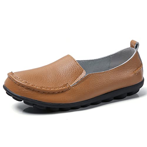 JeathFea Lässige Loafer für Damen weiches Leder leicht Klassische Penny Slip on Loafer Outdoor drinnen zu Fuß Mokassins Flache Schuhe für Damen Krankenschwester Loafer Flache Schuhe von JeathFea