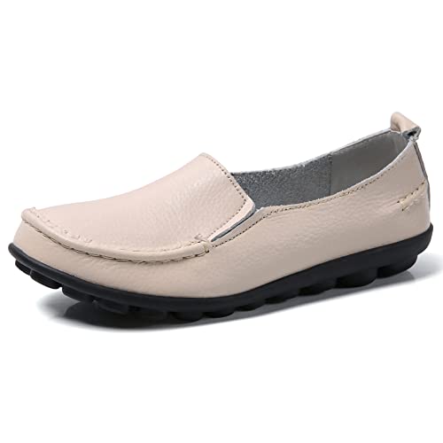 JeathFea Lässige Loafer für Damen weiches Leder leicht Klassische Penny Slip on Loafer Outdoor drinnen zu Fuß Mokassins Flache Schuhe für Damen Krankenschwester Loafer Flache Schuhe von JeathFea