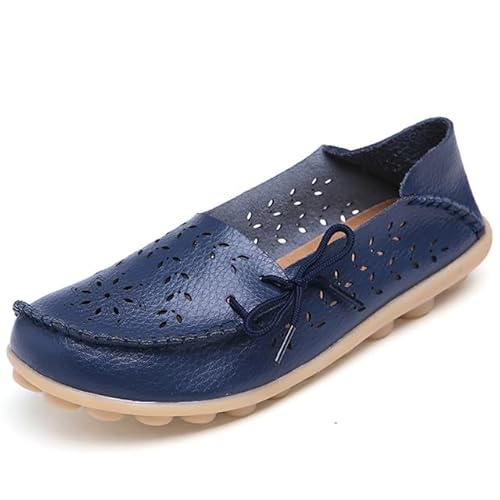 JeathFea Loafers für Frauen Leder Slip On Walking Mokassins Schuhe Casual Leichte rutschfeste Bequeme Outdoor Atmungsaktive und Nicht verstopfte Füße Damen Fahrschuhe Loafers von JeathFea