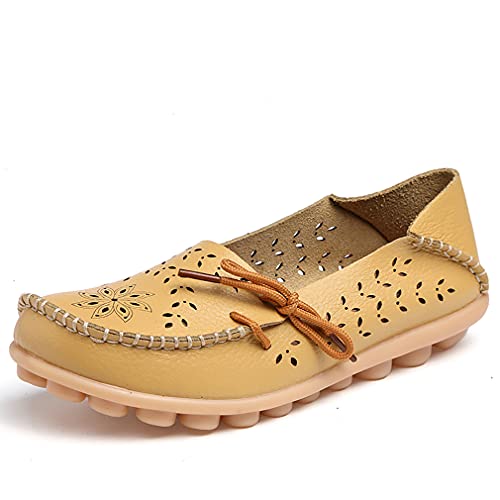 JeathFea Loafers für Frauen Leder Slip On Walking Mokassins Schuhe Casual Leichte rutschfeste Bequeme Outdoor Atmungsaktive und Nicht verstopfte Füße Damen Fahrschuhe Loafers von JeathFea