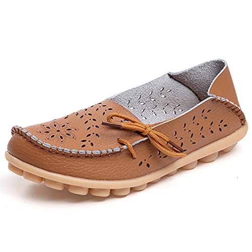 JeathFea Loafers für Frauen Leder Slip On Walking Mokassins Schuhe Casual Leichte rutschfeste Bequeme Outdoor Atmungsaktive und Nicht verstopfte Füße Damen Fahrschuhe Loafers von JeathFea