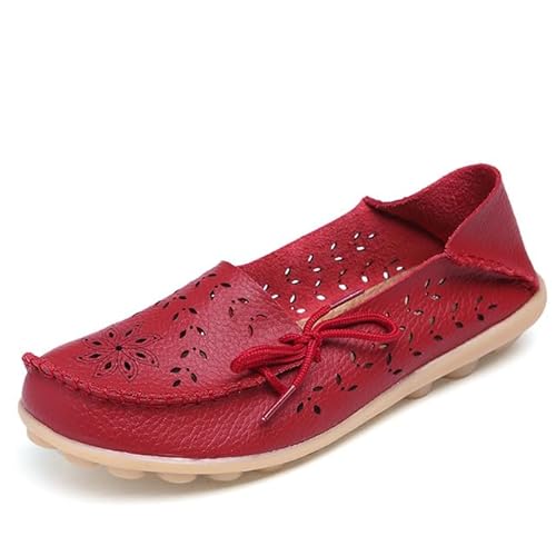 JeathFea Loafers für Frauen Leder Slip On Walking Mokassins Schuhe Casual Leichte rutschfeste Bequeme Outdoor Atmungsaktive und Nicht verstopfte Füße Damen Fahrschuhe Loafers von JeathFea
