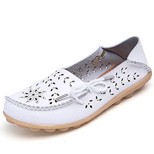 JeathFea Loafers für Frauen Leder Slip On Walking Mokassins Schuhe Casual Leichte rutschfeste Bequeme Outdoor Atmungsaktive und Nicht verstopfte Füße Damen Fahrschuhe Loafers von JeathFea