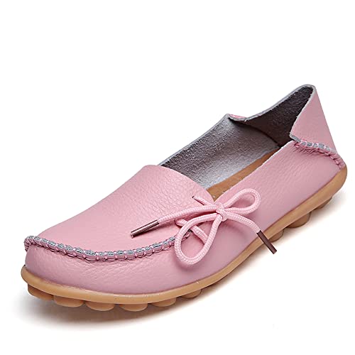 JeathFea Loafers für Frauen Leder Slip On Walking Mokassins Schuhe Casual Leichte rutschfeste Bequeme Outdoor Damen Fahrschuhe Loafers von JeathFea